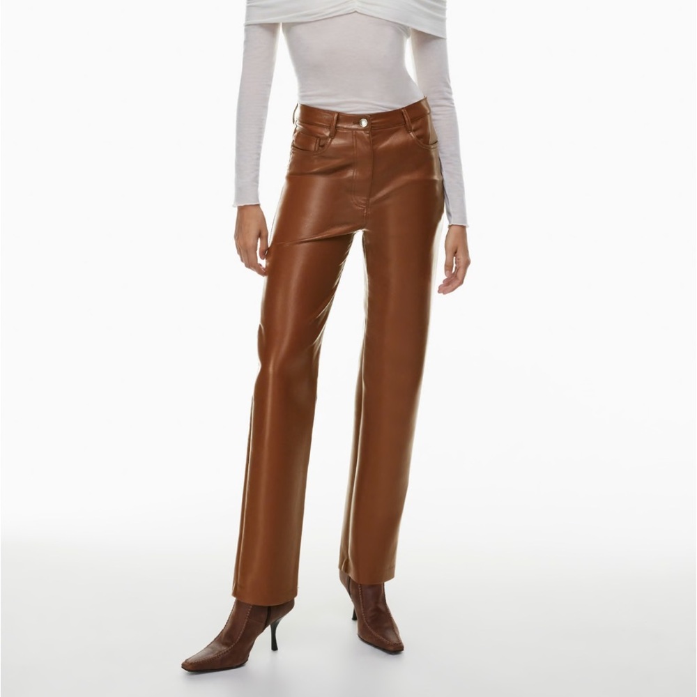 Aritzia Melina Brown Faux Leather Straight-Leg Pants